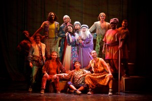 The cast of the Second National Tour of Joseph and the Amazing Technicolor Dreamcoat in "Jacob and Sons." Photo by Daniel A. Swalec. 